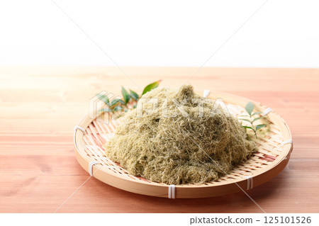 Tororo kelp from Rishiri, Hokkaido, served on a bamboo basket Tororo kelp from Rishiri, Hokkaido, served on a bamboo basket 125101526