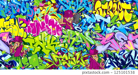 Seamless Colorful Modern Abstract Urban Style Hiphop Graffiti Street Art Pattern Vector Background 125101538