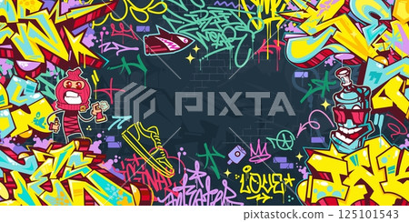 Funky Abstract Colorful Urban Street Art Graffiti Style Vector Illustration Background Template 125101543