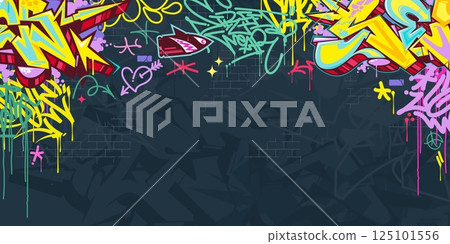 Cool Abstract Colorful Urban Street Art Graffiti Style Vector Illustration Background Template 125101556