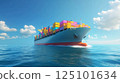 Cargo Ship Loaded with Shipping Containers on the Ocean 125101634