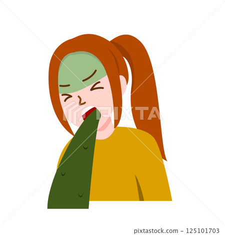 The woman is suffering from vomit, sickness, nausea and food poisoning 125101703