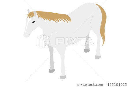 一匹站立的白馬的簡單等距插圖（正面圖） 125101925