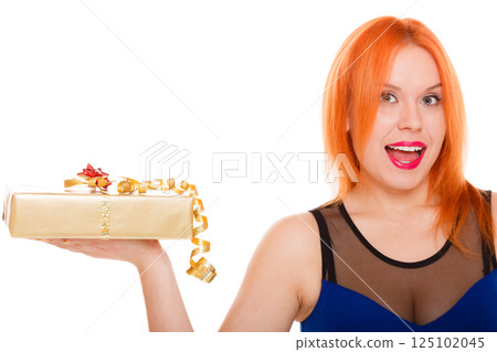 holidays love happiness concept - girl with gift box 125102045