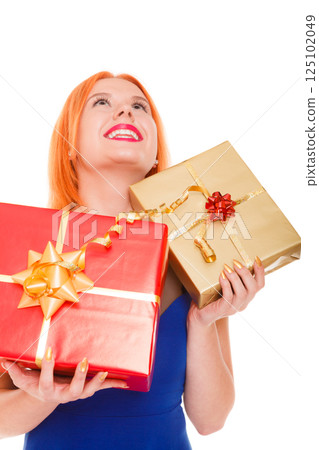 holidays love happiness concept - girl with gift boxes holidays love happiness concept - girl with gift boxes 125102049