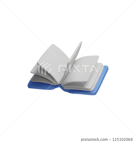 Blue hardcover opened book with white sheets fluttering 3D style vector icon, volume notepad textbook or literature 125102068