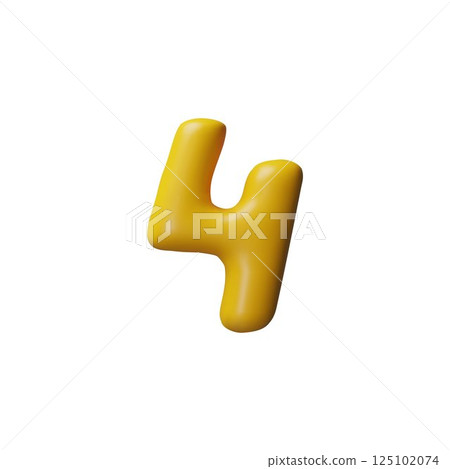 Glossy yellow number four 3D vector icon, volume numeric symbol 4 from plasticine texture, kids arithmetic education Glossy yellow number four 3D vector icon, volume numeric symbol 4 from plasticine texture, kids arithmetic education 125102074
