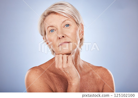 Senior woman, skincare and beauty with face portrait, wellness and health against grey mockup studio background. Cosmetic and dermatology of elderly person facial makeup with anti aging treatment Senior woman, skincare and beauty with face portrait, wellness and health against grey mockup studio background. Cosmetic and dermatology of elderly person facial makeup with anti aging treatment 125102100