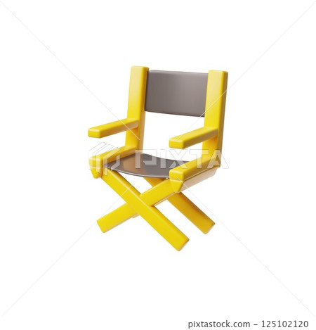 Vector 3D illustration of folding chair with yellow frame and gray back and seat. Vector 3D illustration of folding chair with yellow frame and gray back and seat. 125102120
