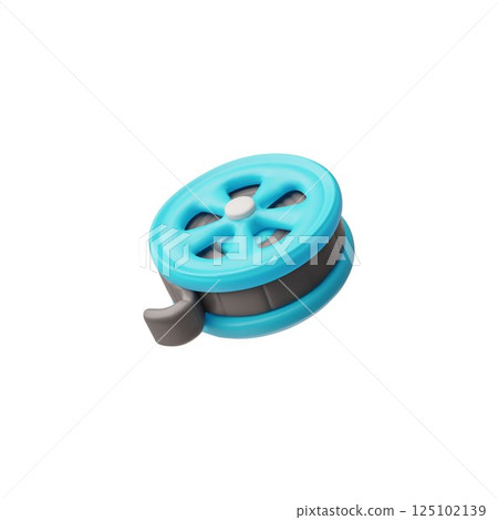 Film reel, video camera tape 3D plastic cartoon style vector icon, roll movie or filmstrip, movie and cinema equipment 125102139