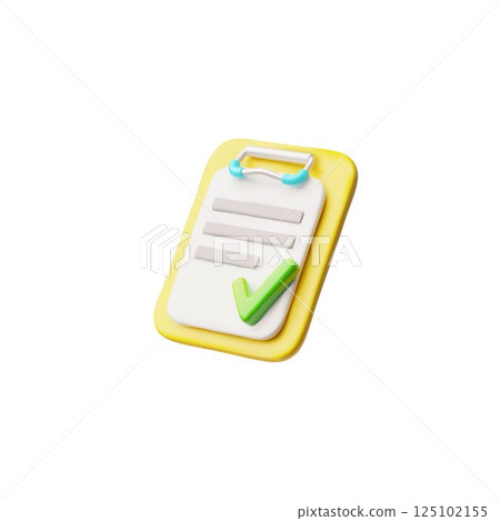 3D design of folder with checklist and green check mark. Project or report closure concept. 125102155