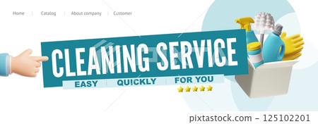 Online cleaning service advertising landing page vector 3D design, cleaning equipment, hand click order easy and quickly Online cleaning service advertising landing page vector 3D design, cleaning equipment, hand click order easy and quickly 125102201