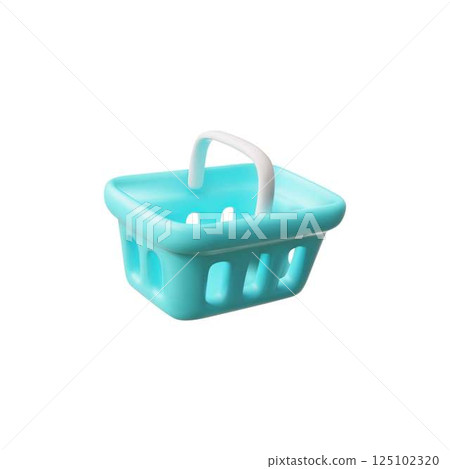 Realistic blue shopping basket 3D vector icon, empty container for purchase, volume glossy carrying handle box Realistic blue shopping basket 3D vector icon, empty container for purchase, volume glossy carrying handle box 125102320