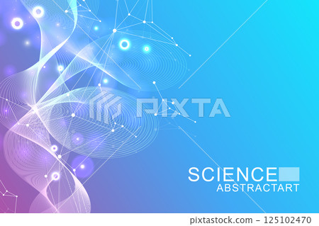 Structure molecule and communication. Dna, atom, neurons. Scientific concept for your design. Connected lines with dots. Medical, technology, chemistry, science background. Vector illustration. 125102470