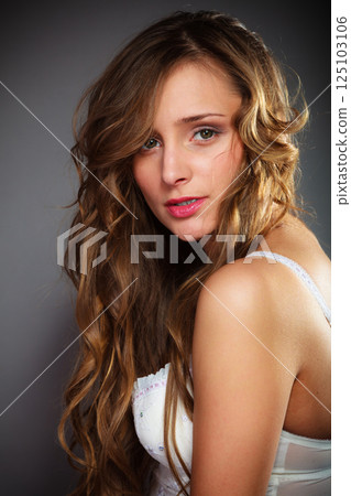 Cute young woman in lingerie. Cute young woman in lingerie. 125103106