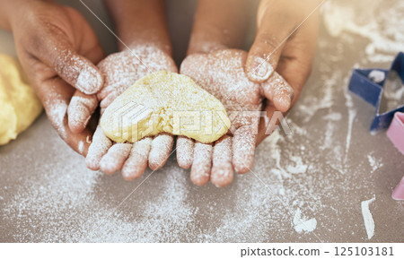 Heart, love with hands and bake with dough, teaching and learning baking skill, parent and child together making cookies. Family, bonding and learn for development with flour, baker and quality time. Heart, love with hands and bake with dough, teaching and learning baking skill, parent and child together making cookies. Family, bonding and learn for development with flour, baker and quality time. 125103181