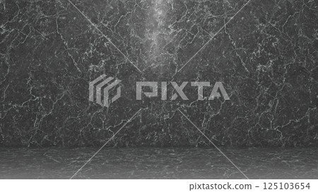 3DCG illustration of a black marble room, background of walls and floors with depth 125103654