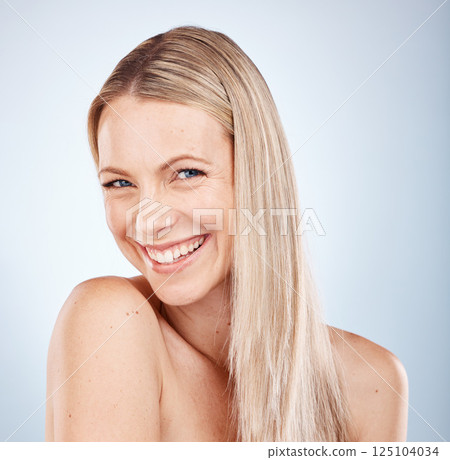 Skincare, hair care and portrait of woman with smile on face, blonde hair and happiness on gradient background. Natural beauty, health and wellness, happy beautiful young girl with clean glowing skin Skincare, hair care and portrait of woman with smile on face, blonde hair and happiness on gradient background. Natural beauty, health and wellness, happy beautiful young girl with clean glowing skin 125104034