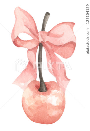 Coquette Cherry Bow. Watercolor illustration for Feminine Design and Aesthetic Decor Coquette Cherry Bow. Watercolor illustration for Feminine Design and Aesthetic Decor 125104129