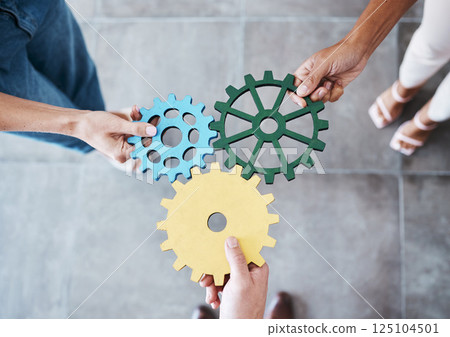 Settings, gear icon and teamwork with business people or team together for collaboration and synergy with cog wheel strategy. Office group hands for problem solving, innovation and development Settings, gear icon and teamwork with business people or team together for collaboration and synergy with cog wheel strategy. Office group hands for problem solving, innovation and development 125104501