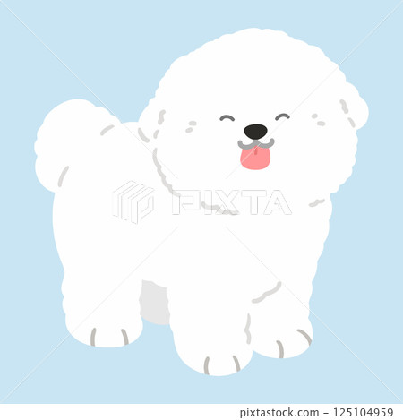 A simple and cute illustration of a smiling Bichon Frise standing, no main lines 125104959