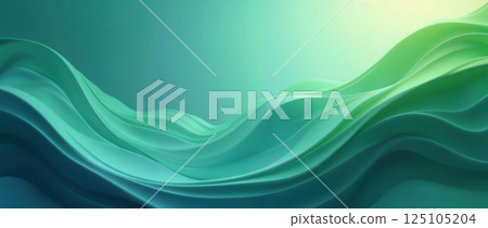 Abstract 3D rendering of smooth, flowing green waves, elegant background 125105204