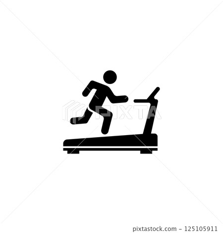 Vector icon of a person running on a treadmill, representing cardio workout and gym equipment. 125105911