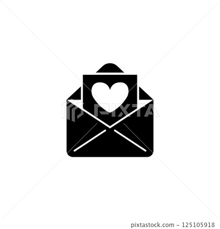 Vector icon of an open envelope with a heart shaped card, romantic message concept. 125105918
