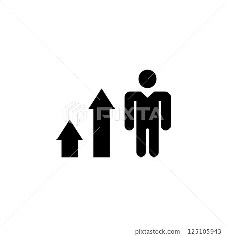 Simple black vector icon showing a figure with ascending arrows. Simple black vector icon showing a figure with ascending arrows. 125105943