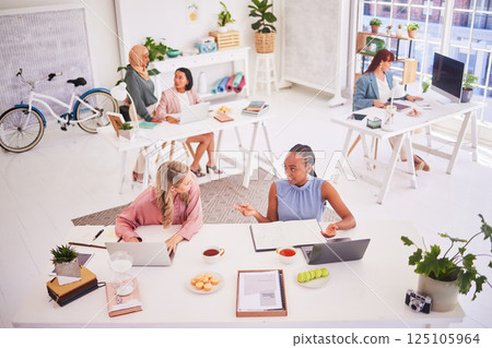 Business, inclusive and women partnership in office, busy and collaboration on idea, goal and mission. Diversity, business people and teamwork on design project, marketing and sharing strategy Business, inclusive and women partnership in office, busy and collaboration on idea, goal and mission. Diversity, business people and teamwork on design project, marketing and sharing strategy 125105964