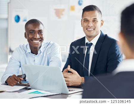 Meeting, laptop and finance with a business man and team in discussion together in an office boardroom. Computer, accounting and teamwork with a male employee group working with documents on a table Meeting, laptop and finance with a business man and team in discussion together in an office boardroom. Computer, accounting and teamwork with a male employee group working with documents on a table 125106145