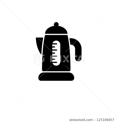 Electric Kettle, Teapot Silhouette Solid Flat Vector Icon Isolated on White Background 125106857