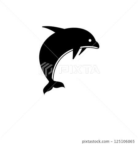 Dolphin Jumped, Sea Animal Silhouette Solid Flat Vector Icon Isolated on White Background 125106865