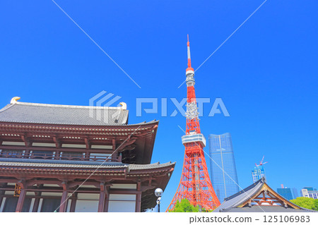 Scenery of Tokyo Tower and Zojoji Temple, Minato Ward, Tokyo Scenery of Tokyo Tower and Zojoji Temple, Minato Ward, Tokyo 125106983