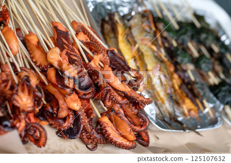 Grilled Octopus Skewers Asian Street Food Grilled Octopus Skewers Asian Street Food 125107632