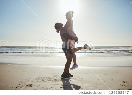 Love, beach sunset and black couple on travel holiday honeymoon for anniversary in Cancun Mexico spring break, summer fun and fitness run. Man, woman and happy relationship romance enjoy morning sun Love, beach sunset and black couple on travel holiday honeymoon for anniversary in Cancun Mexico spring break, summer fun and fitness run. Man, woman and happy relationship romance enjoy morning sun 125108347
