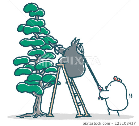 The loose chickens are pruned with pole pruners, and the crows climb the trees to prune them. The loose chickens are pruned with pole pruners, and the crows climb the trees to prune them. 125108437