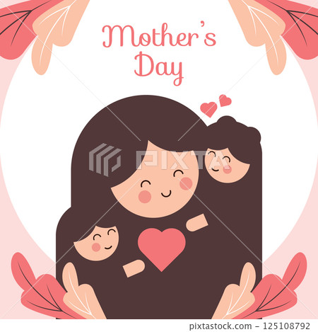 Minimalist Mother's Day Greeting Card on White Background with Heart and Tropical Leaf Illustrations Minimalist Mother's Day Greeting Card on White Background with Heart and Tropical Leaf Illustrations 125108792