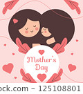 Minimalist Mother's Day Greeting Card with Heart and Tropical Leaf Illustrations, Warm Maroon and Coral Palette 125108801