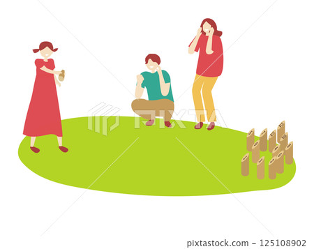 Illustration of a family cheering on their child playing a new sport originating in Finland 125108902