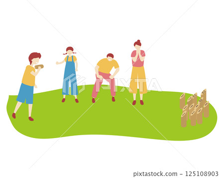 一家人在 Mölkky 玩樂的插圖 一家人在 Mölkky 玩樂的插圖 125108903