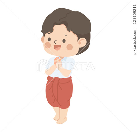 Playful Thai Boy Dancing with Sawasdee Greeting 125109211