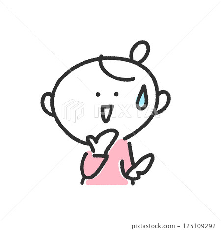 A woman with a strained smile in a cold sweat, pulled back, troubled, anxious 125109292