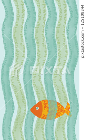 色彩繽紛的橘色魚在海藻中游動 背景材料 夏季材料 複製空間 125109844