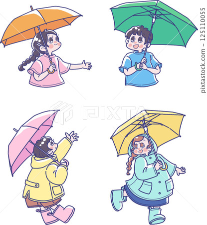Illustration set of children holding umbrellas 125110055