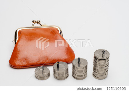 Purse and stack of coins Purse and stack of coins 125110603