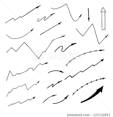 Vector arrows symbol doodle on different shapes and variation graphic sketch illustration. Simple line art of curve, for business projects and education Vector arrows symbol doodle on different shapes and variation graphic sketch illustration. Simple line art of curve, for business projects and education 125110851