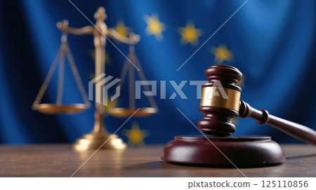 Law and justice in Europe with gavel and scales Law and justice in Europe with gavel and scales 125110856