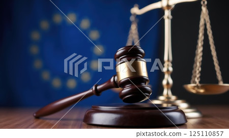 European Union justice system with gavel and balance scales 125110857