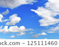 Blue pastel sky with white fluffy cloud. Cumulus clouds background. Cloudscape morning sky. The concepts of freedom of life, never give up and positive though energy. 125111460